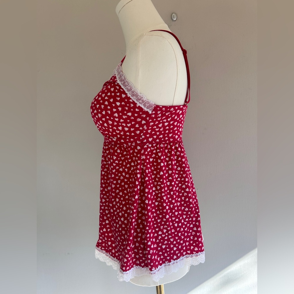 LAURA ASHLEY Babydoll Y2K Lace Trim Heart Print Cami Top Coquette Valentine Sz S - Picture 7 of 14